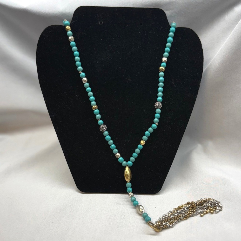 Lucky Brand Lariat Necklace Womens OS Turquoise Blue Excellent Beaded Tassel